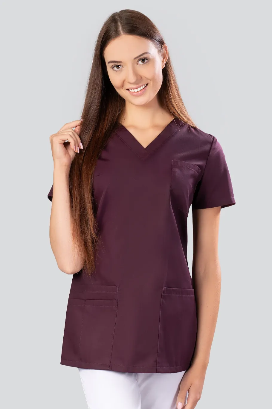 Uniformix Kosmetologia|Stomatologia-Bluza medyczna, 4 kieszenie, taliowana, Select, SE1002, śliwkowy