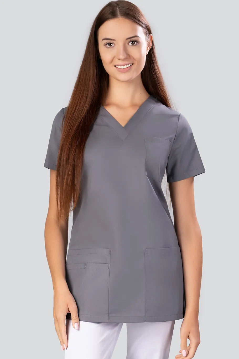Uniformix Kosmetologia|Stomatologia-Bluza medyczna, 4 kieszenie, taliowana, Select, SE1002, grafitowy