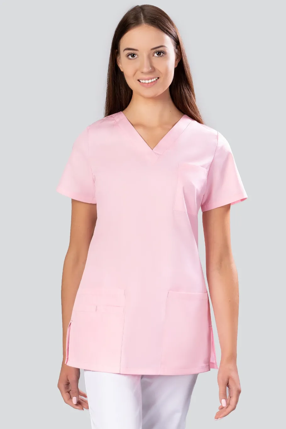 Uniformix Kosmetologia|Stomatologia-Bluza medyczna, 4 kieszenie, taliowana, Select, SE1002, róż pudrowy
