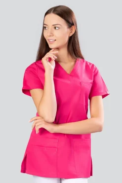 Uniformix Kosmetologia|Stomatologia-Bluza medyczna, 4 kieszenie, taliowana, Select, SE1002, amarantowy