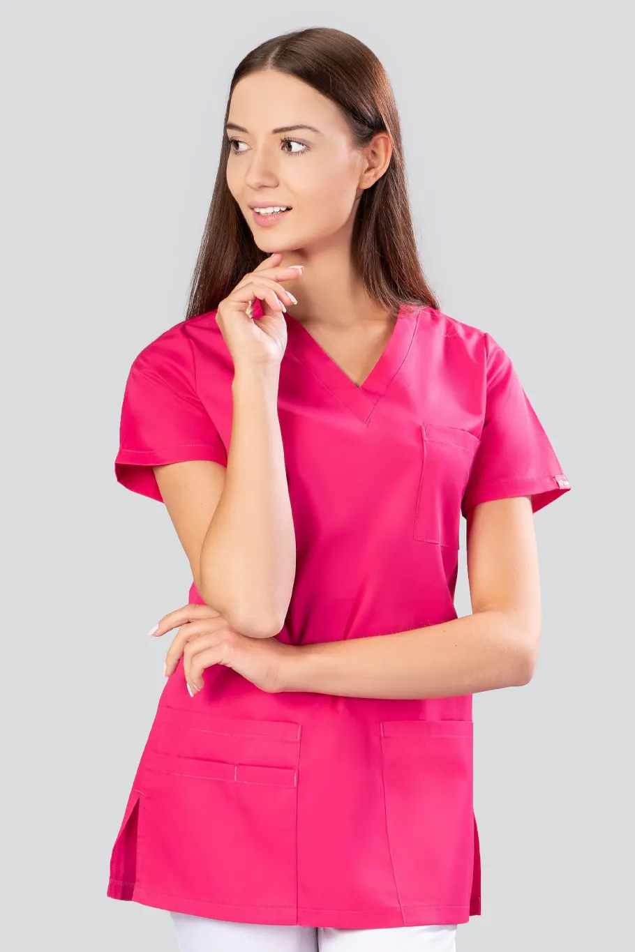 Uniformix Kosmetologia|Stomatologia-Bluza medyczna, 4 kieszenie, taliowana, Select, SE1002, amarantowy