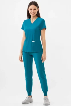 Uniformix Fizjoterapia|Kosmetologia-Bluza medyczna damska , Super Flex 4000-Caribbean Blue