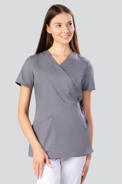 Uniformix Kosmetologia|Stomatologia-Bluza medyczna wiązana, 1 kieszeń,, fason kimonowy, Select, SE1000, grafitowa