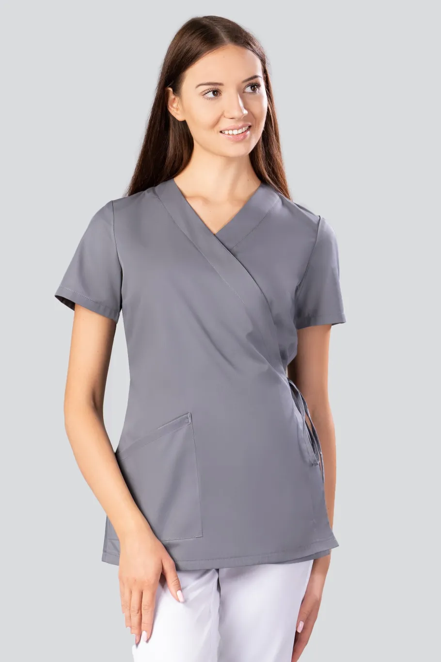 Uniformix Kosmetologia|Stomatologia-Bluza medyczna wiązana, 1 kieszeń,, fason kimonowy, Select, SE1000, grafitowa