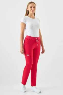 Uniformix Fizjoterapia|Kosmetologia-Spodnie medyczne damskie RayOn, 3030,Red