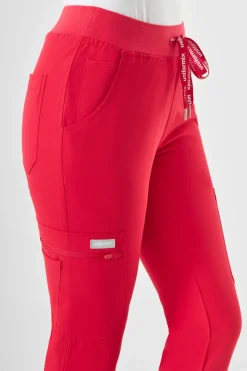 Uniformix Fizjoterapia|Kosmetologia-Spodnie medyczne damskie RayOn, 3030,Red