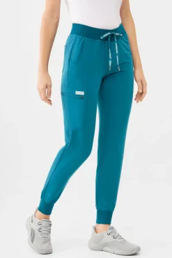Uniformix Fizjoterapia|Kosmetologia-Spodnie medyczne damskie RayOn, 3020, Caribbean Blue