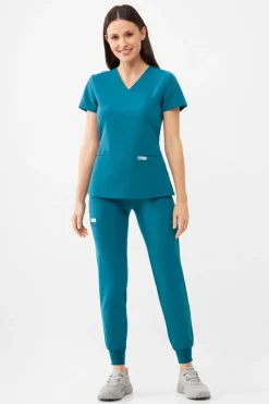 Uniformix Fizjoterapia|Kosmetologia-Spodnie medyczne damskie RayOn, 3020, Caribbean Blue