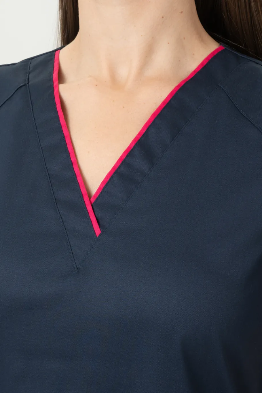 Uniformix Kosmetologia|Stomatologia-Sukienka medyczna, FLEX ZONE FZ2052, granatowy z intensywną rożową lamówką